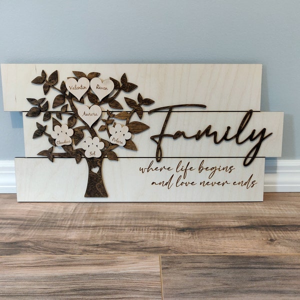 Personalized Family Tree, Keepsake Wooden Wall Art, Gift for Her or Him, Custom Present for Mom & Dad, Grandkids Names, Mother's Day