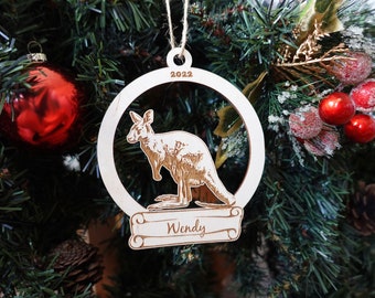 Personalized Wooden Kangaroo Christmas Ornament, Toddler Boys Girls Keepsake, Gift Tags, Children Holiday Ornament, Animal, Kids, Zoo