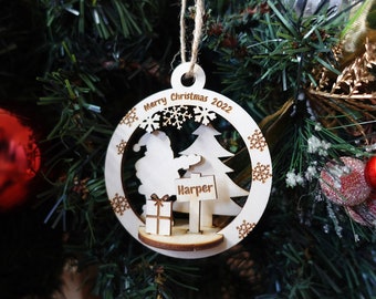 Personalized Snow Globe 3D Name Ornament, Snowflake Christmas Pendant, Wood Ornament, Holiday Tree Keepsake, Gift for Her Him Boy Girl