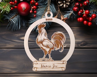 Personalized Rooster Christmas Ornament Wooden - Hang On Your Tree This Year 2023 - Farmhouse Rustic Custom Gift For the Animal Lover Zoo