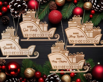Family Christmas Ornament - Personalized Ornament With Names - Santa Sleigh Christmas Tree Ornament
