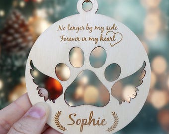 Personalized Pet Memorial Christmas Ornament, Engraved Wooden Remembrance Keepsake for Pet Loss, Sympathy Holiday Gift, Custom Name Ornament