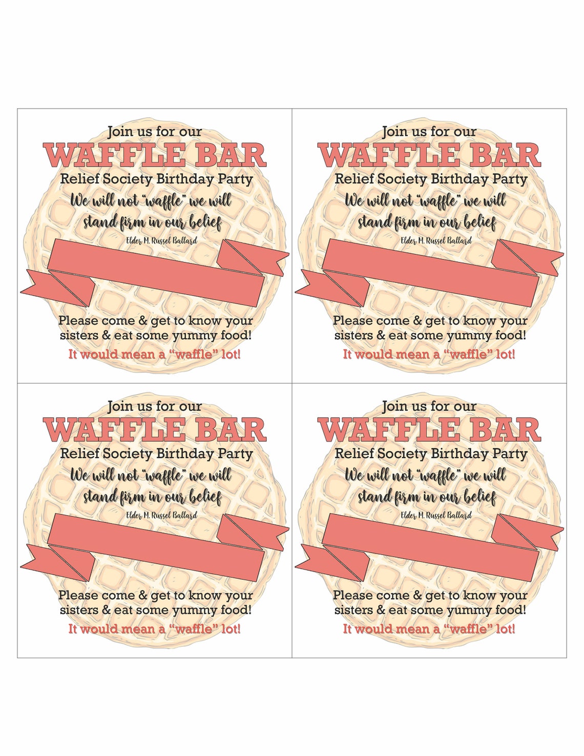 Relief Society Waffle Birthday Party Printable Kit - Etsy