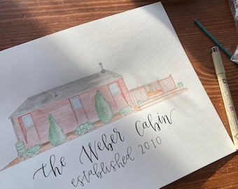 Custom Watercolor Home Portrait