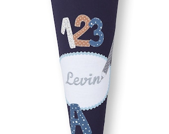 School cone made of fabric, school cone with names, school cone with letters and numbers