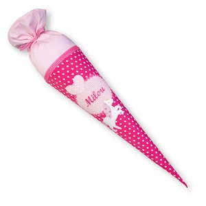 Schultüte aus Stoff Einhorn, Stoffschultüte pink mit Namen, Schultüte bestickt image 1