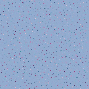 Könnte beinhalten: Ein hellblauer Hintergrund mit einem verstreuten Muster aus kleinen, bunten Punkten. Die Punkte sind in den Farben Rosa, Blau, Türkis und Lila.