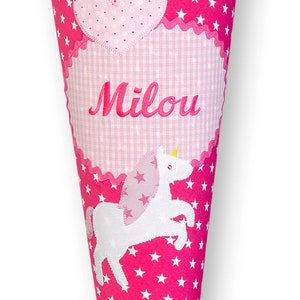 Schultüte aus Stoff Einhorn, Stoffschultüte pink mit Namen, Schultüte bestickt Bild 2