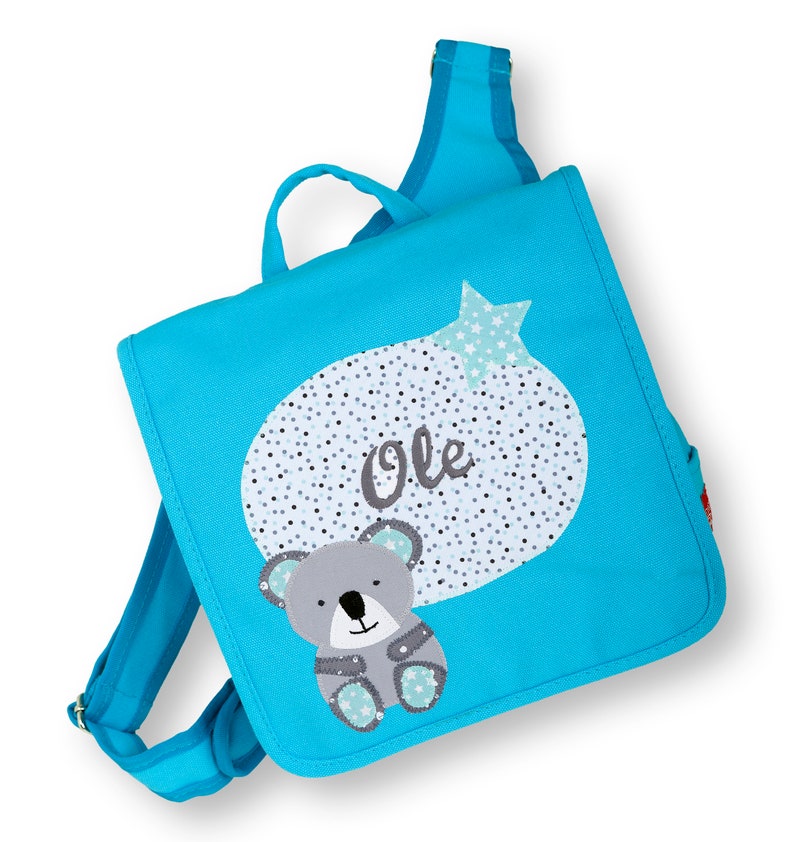 Kindergartentasche mit Namen Koalabär, Kinderrucksack türkis, Tasche für den Kindergarten Bild 1