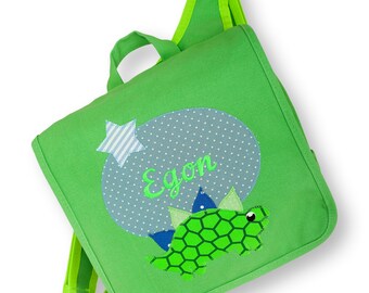 Kindergartentasche mit Namen Dino, Kinderrucksack Grün für den Kindergarten