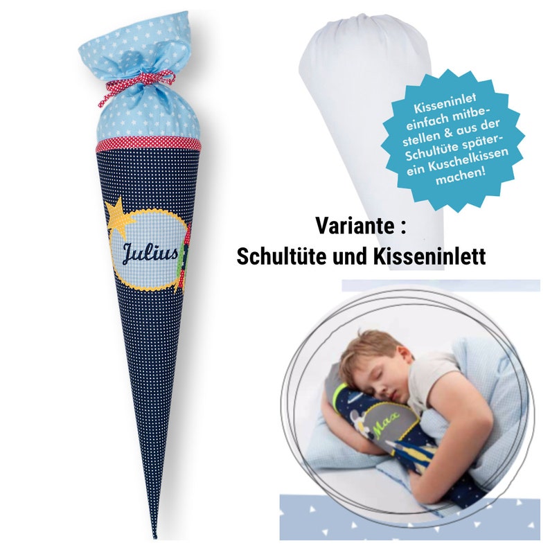 Schultüte mit Namen, Rakete Weltall, Stoffschultüte Jungen, Schultüte aus Stoff Name und Inlet