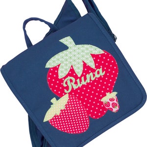 Kindergartentasche mit Namen Erdbeere, Kinderrucksack Blau image 1