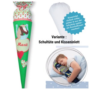 Schultüte aus Stoff Pferd, Stoffschultüte, Schultüte für Mädchen Grün, Pferdeschultüte Bild 2