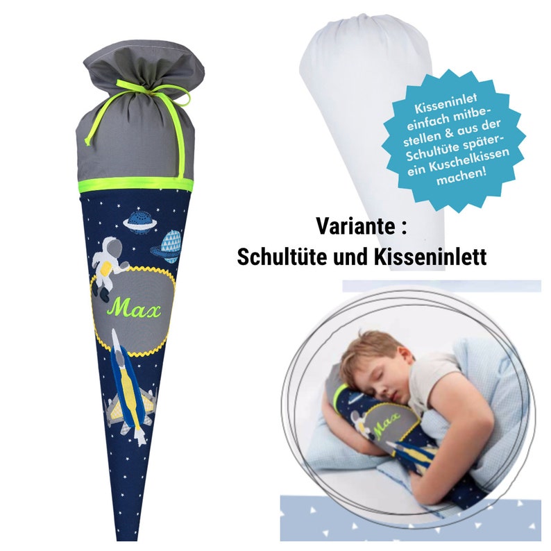 Schultüte, Schultüte mit Namen, Stoffschultüte Space,Weltall, Schultüte aus Stoff Weltraum, Schultüte nähen mit Name und Inlett