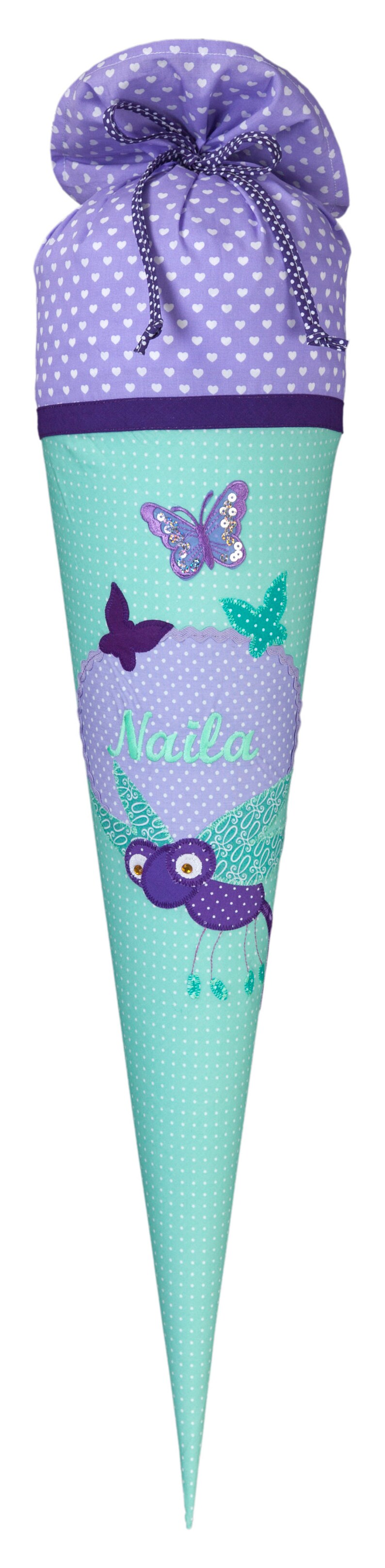 Stoffschultüte Personalisiert Mit Wunschnamen - Einhorn Design, Lila, Ca. 70 Cm