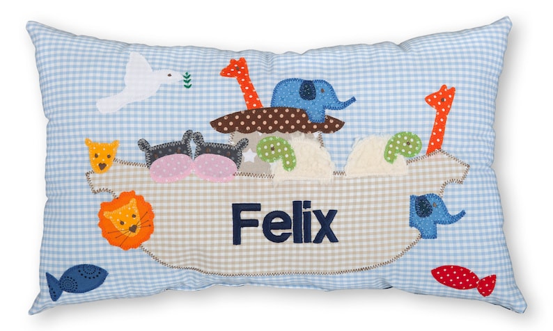 Name pillow, baptism gift Noah's Ark, baptism gift for boys, pillow with name image 1