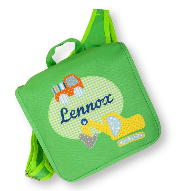 Kindergartentasche mit Namen Bagger, Kinderrucksack mit Namen, Kindertasche  grün