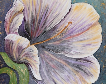 抽象的な花の絵画 オリジナル彫刻フローラルアート 20x24インチ シルバーテクスチャードウォールデコレーション 大きなファンタジーフラワーキャンバス ユニークなコズミックゼンギフト