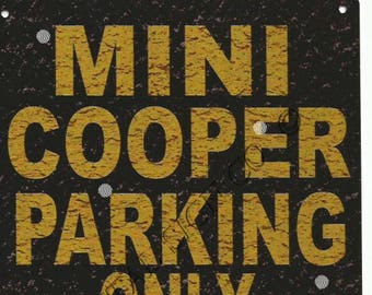 Mini Cooper Parking Only Sign: Retro Metal Wall Art