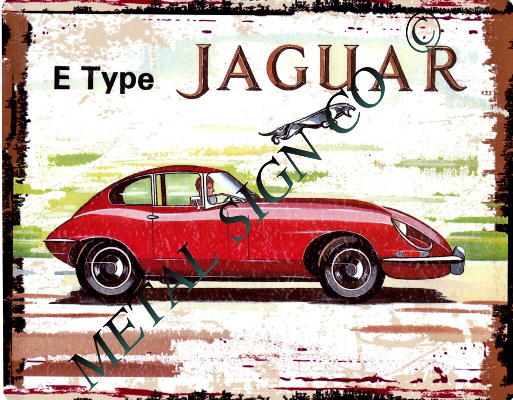 Large E Type Jaguar Car Metal Wall Sign Retro Vintage Style Etsy