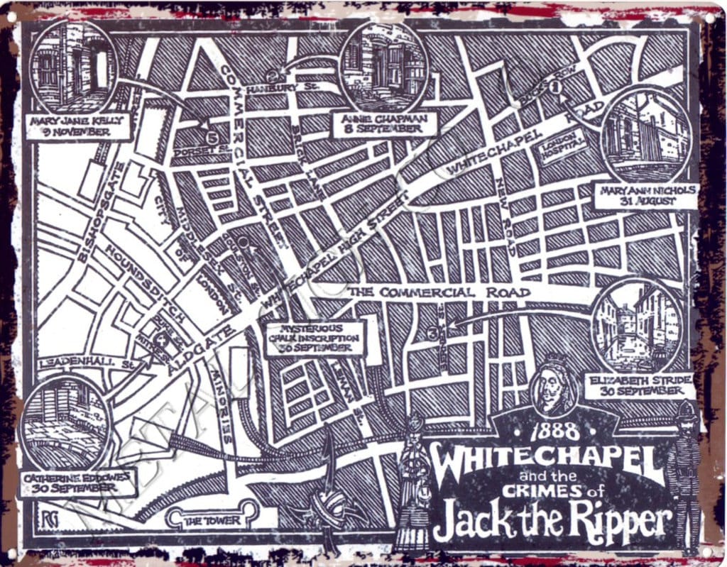 1888 Whitechapel Map Crimes of Jack the Ripper Metal Wall Etsy