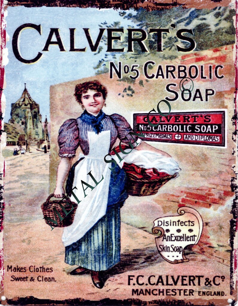 Calverts carbolic soap classic bathroom advert cafe coffee shop wet room metal wall sign garage coffee shop bar pub shed