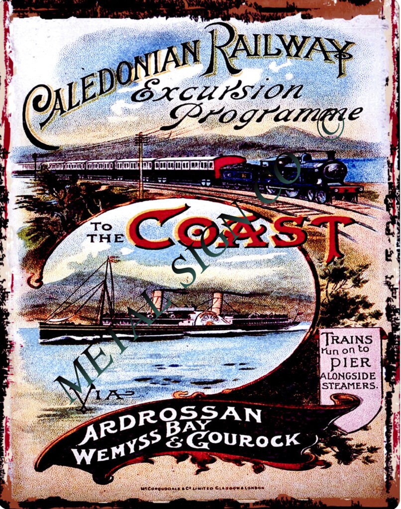 Caledonian rail railway advert cafe coffee shop train bar pub british railways  man cave shop Scotland Scottish garage metal wall sign model