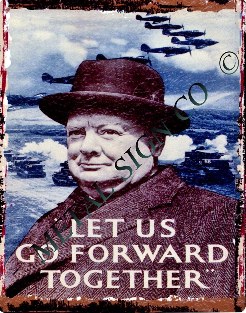 small LET US GO FORWARD TOGETHER winson ww11 garage shop room metal wall sign 