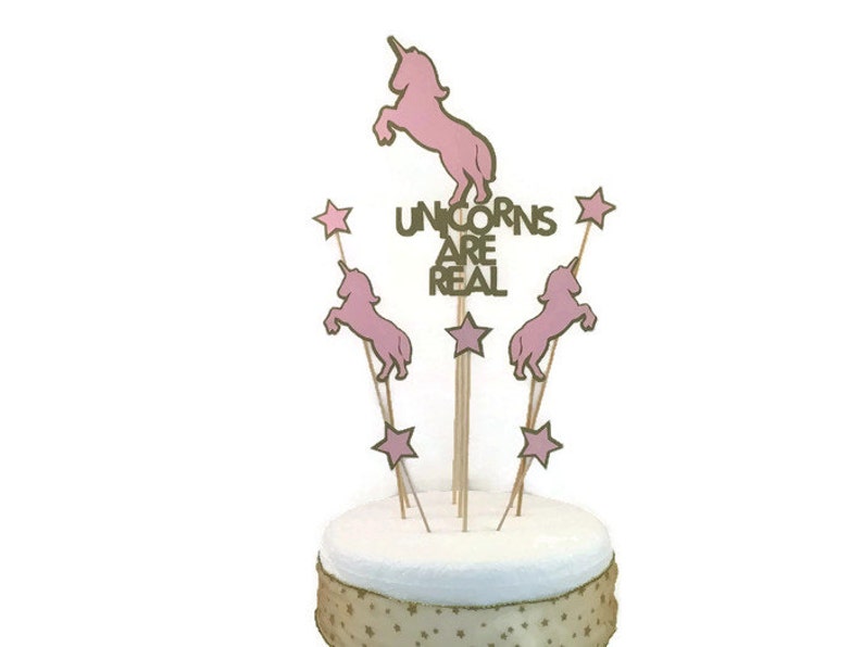 Unicorns are Real cake topper pink and gold - unicorn party, uni