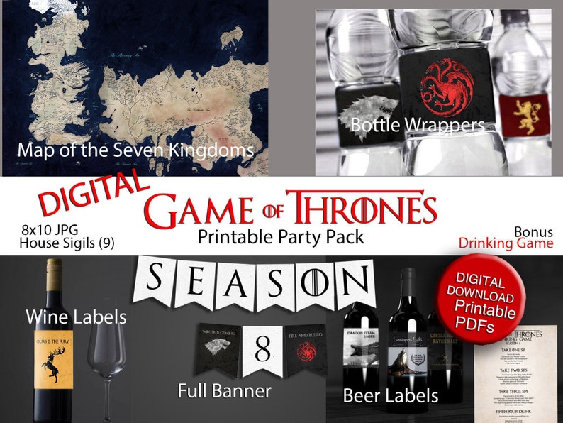 Game Of Thrones Party Decorations Printable Banner Wine Etsy