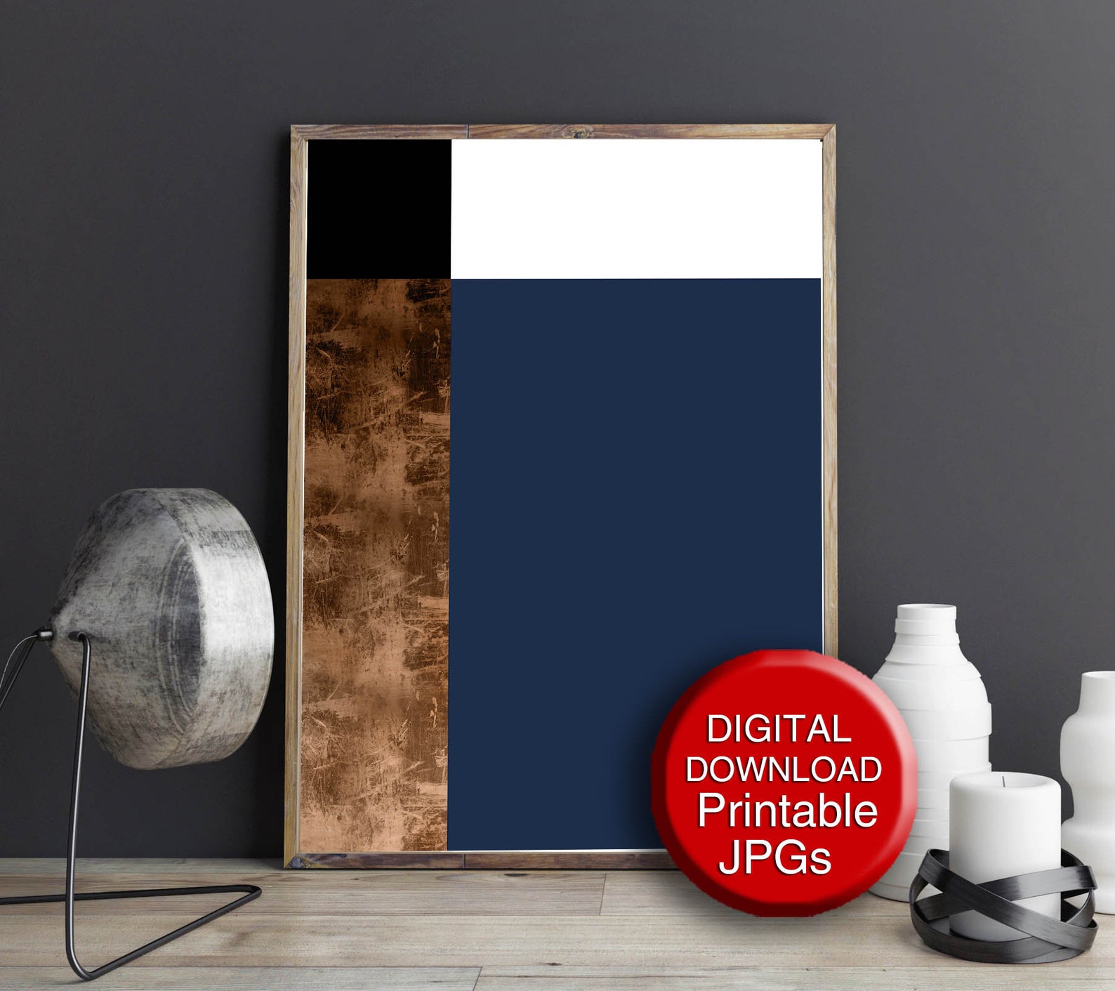 Geometrische WandKunst Druckbares Set 2 Drucke Kupfer Marine | Etsy