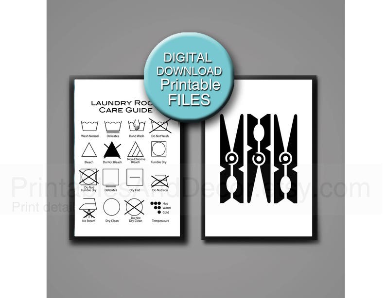 Printable Laundry Symbols Art Set of 2 Prints Laundry Care Etsy