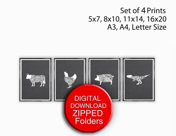 Printable Set Of 4 Prints Butcher Print Meat Cuts Print Kitchen Art Beef Cuts 5x7 8x10 11x14 16x20 A4 A3 Art Collectibles Prints Kromasol Com