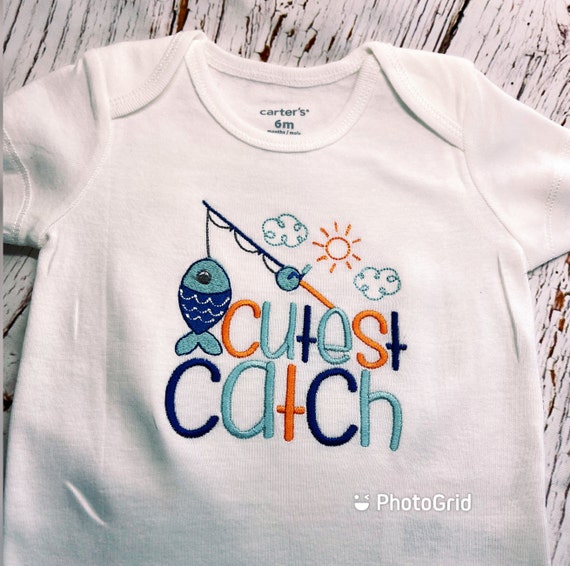 Cutest Catch, Newborn outfit, Boys Summer Shirt, Baby Summer Shirt, Boys Fish Shirt, Personalized Baby Shirt, Custom Childs Shirt
