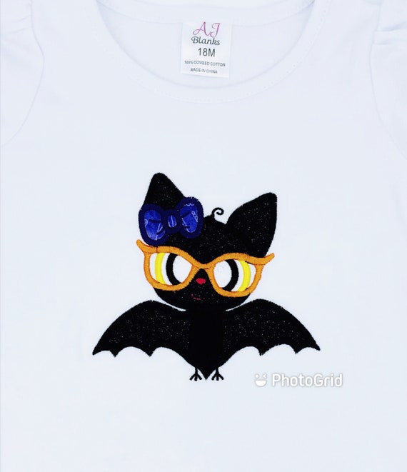 Halloween Girl Bat Shirt. Custom Halloween Shirt. Halloween Embroidered Shirt. Infant Halloween Bodysuit. Personalized Halloween Shirt