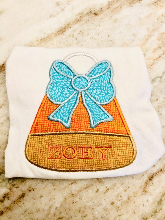 Girls Candy Corn with Bow, Candy Corn Embroidered Shirt, Thanksgiving Shirt