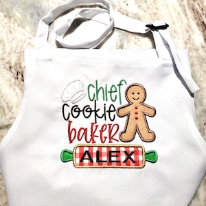 Child Christmas Apron, Lil Chef Christmas Baking Apron, Kids Adjustable Gingerbread Apron, Childs two pocketed apron