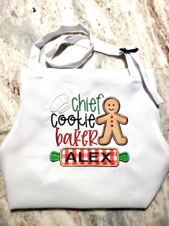 Child Christmas Apron, Lil Chef Christmas Baking Apron, Kids Adjustable Gingerbread Apron, Childs two pocketed apron