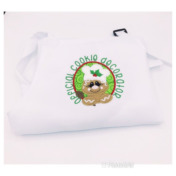 Child Christmas Apron, Official Cookie Decorator Christmas Baking Apron, Kids Adjustable Gingerbread Apron, Childs two pocketed apron