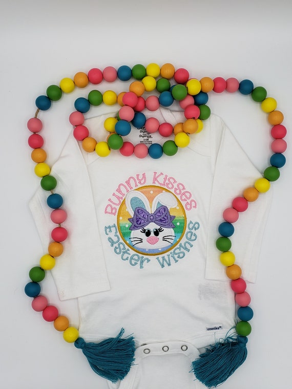 Easter Appliqued Shirt, Childs Easter Embroidered Shirt, Bunny Kisses Easter Wishes