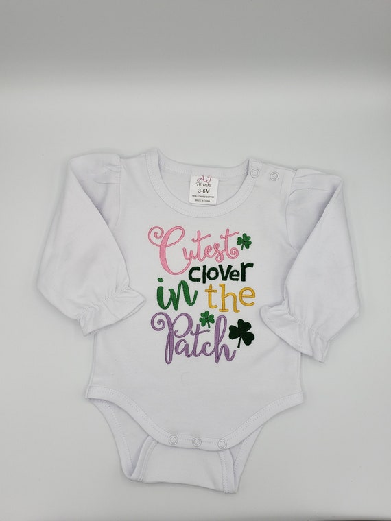 St Patrick's Day Appliqued Shirt, Childs Clover Embroidered Shirt, Girls Cutest Clover in the Patch, Girls St Patrick's Day Shirt