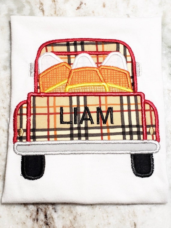 Boys Fall Truck Shirt, Candy Corn Truck Shirt, Fall Truck Shirt, Fall Embroidered Truck Shirt,