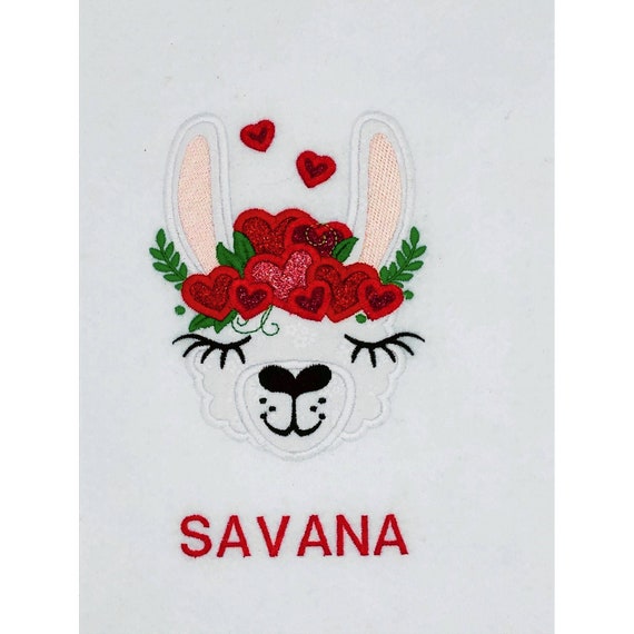 Valentine's Llama Girl's Embroidered shirt, Heart Llama Shirt, Valentine Llama shirt, Llama Embroidered Shirt