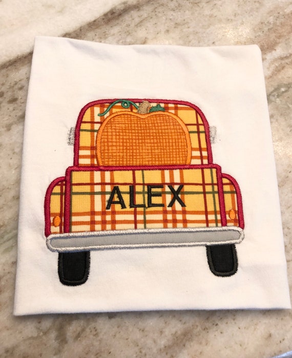Boys Fall Truck Shirt, Pumpkin Truck Shirt, Fall Truck Shirt, Fall Embroidered Truck Shirt,