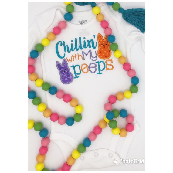 Chilling With My Peeps Easter Shirt, Childs Easter Shirt, kids Embroidered Easter Shirt, Infant Easter Shirt