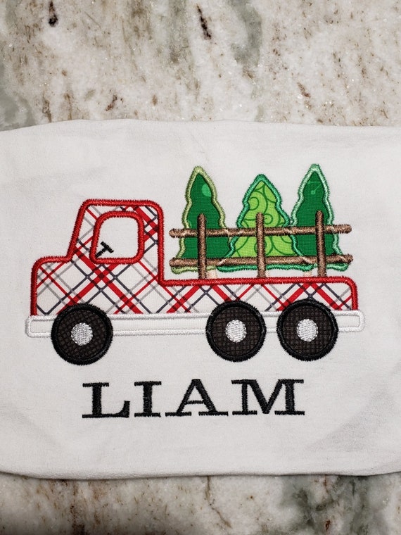 Christmas Truck with Trees Shirt, Christmas Tree Truck Shirt, Boys Christmas Tree Truck, Embroidered Truck with Trees