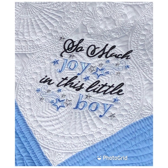 Blue and White Heirloom Quilted Baby Blanket, Embroidered Baby Quilt, Gift For Baby, Baby Blanket, Embroidered Baby Shower Gift
