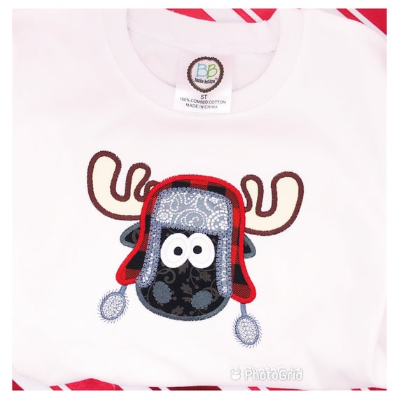 Christmas Moose Shirt, Christmas Embroidered Moose Shirt, Winter Moose Shirt, Unisex Shirt, Boys Moose Shirt, Girls Moose Shirt