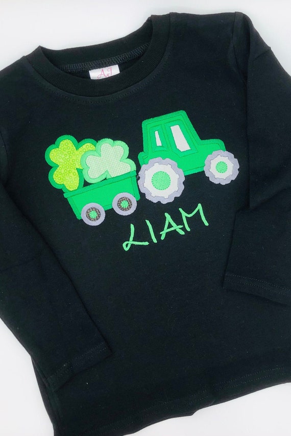 Child’s St Patrick’s Day Shirt, Tractor Embroidered Shirt, Child’s Personalized Shirt