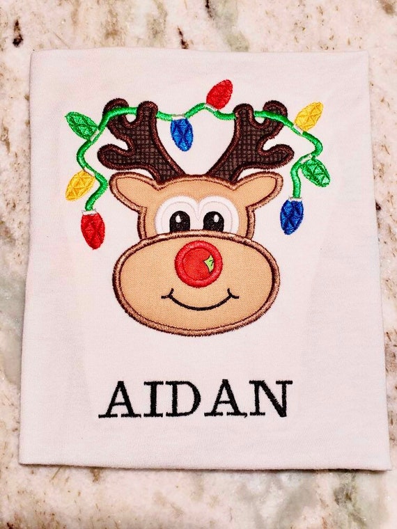 Christmas Embroidered Reindeer Shirt, Christmas Reindeer Shirt, Reindeer Applique Embroidered Shirt